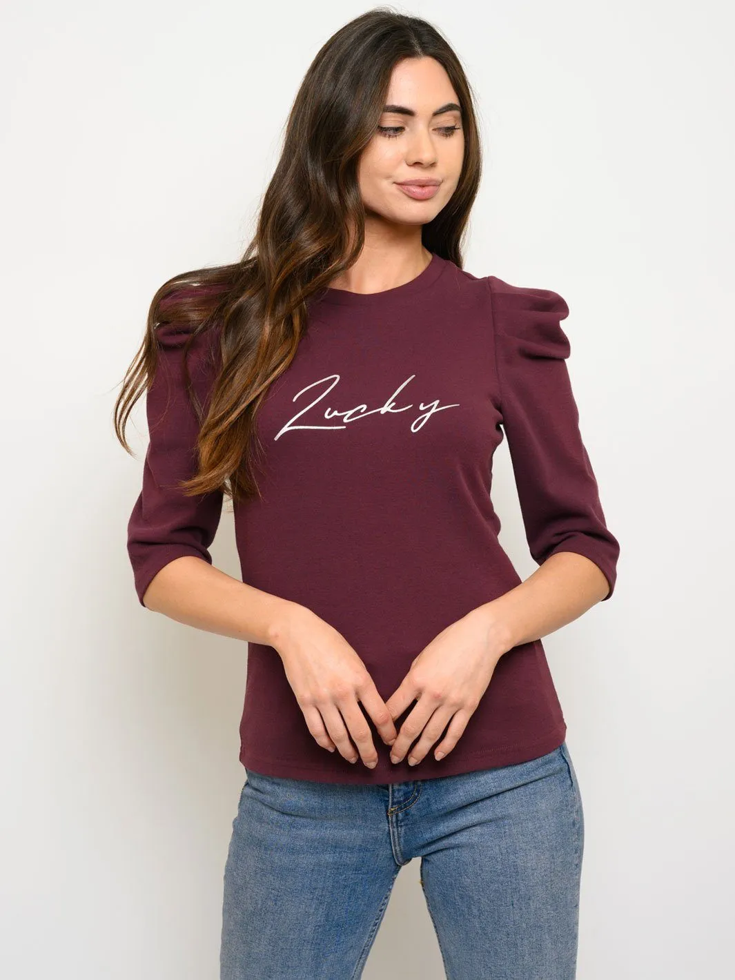 WOMEN'S 3/4 PUFF SLEEVE GRAPHIC TOP